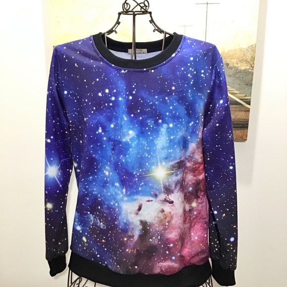 Space Galaxy Long Sleeve Crew Neck Sweatshirt M